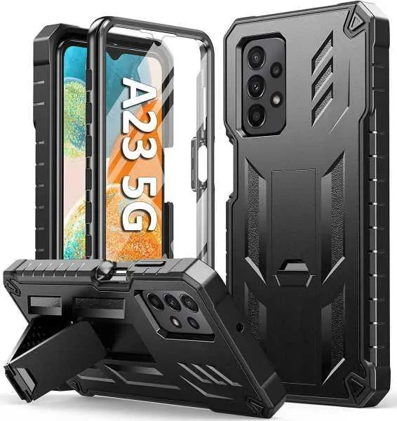 FNTCASE OFFICIAL Galaxy A23 5G/4G LTE Military Grade Rugged TPU Cover with Built-in Screen Protector and Kickstand
