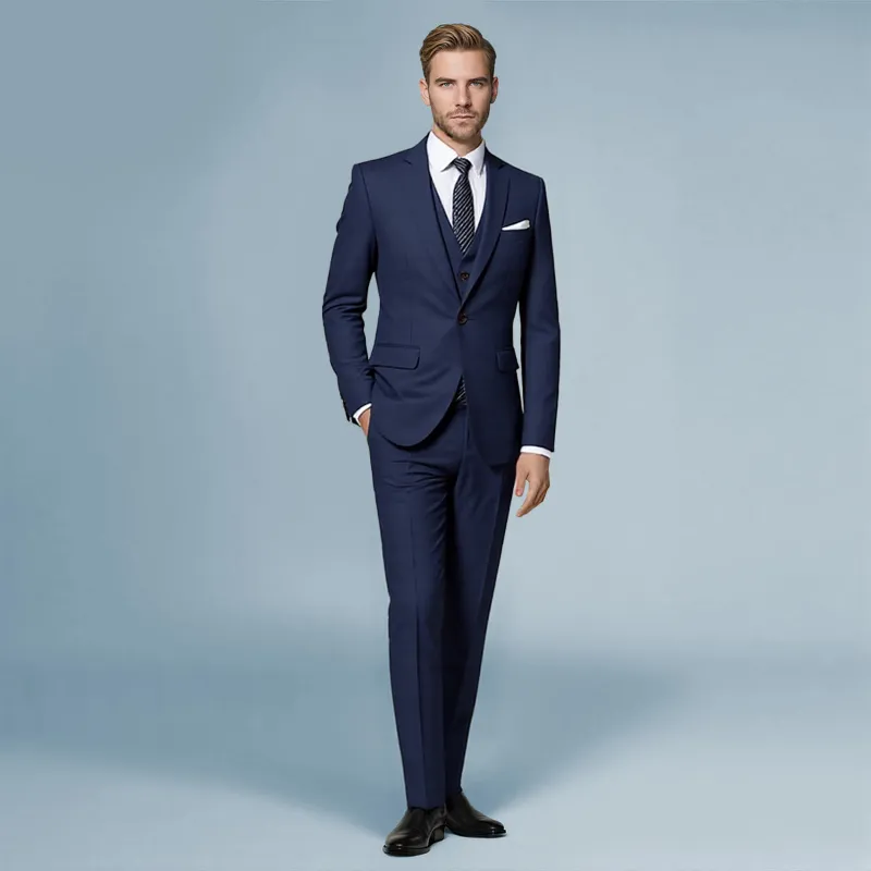 Cloudstyle 1829 Series navy 3-piece slim fit formal suit with blazer, pants, and vest