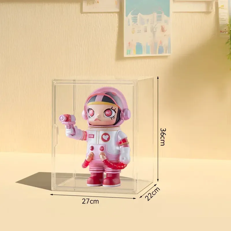 ICUANUTY Display case for Blind Box Desktop Single Storage, clear acrylic case on black base