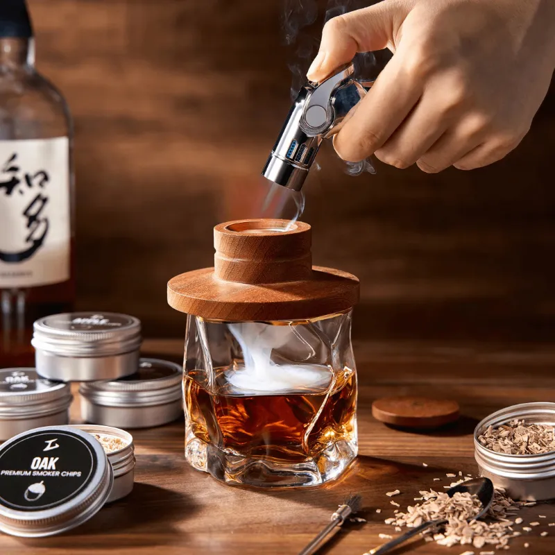 TsukiGlass Tsuki Smoker Kit For Whisky & Cocktails (With Torch) with crystal glassware and accessories