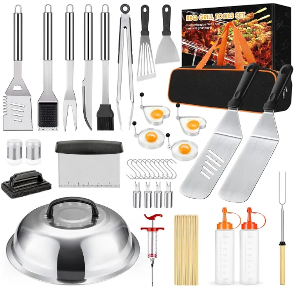 GrillPartsReplacement 136 piece griddle accessories kit with spatulas, scrapers, and carrying bag