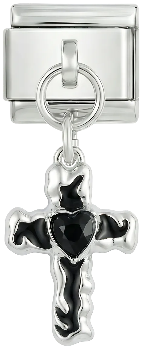 Charms Official Black Cross with Heart charm on silver