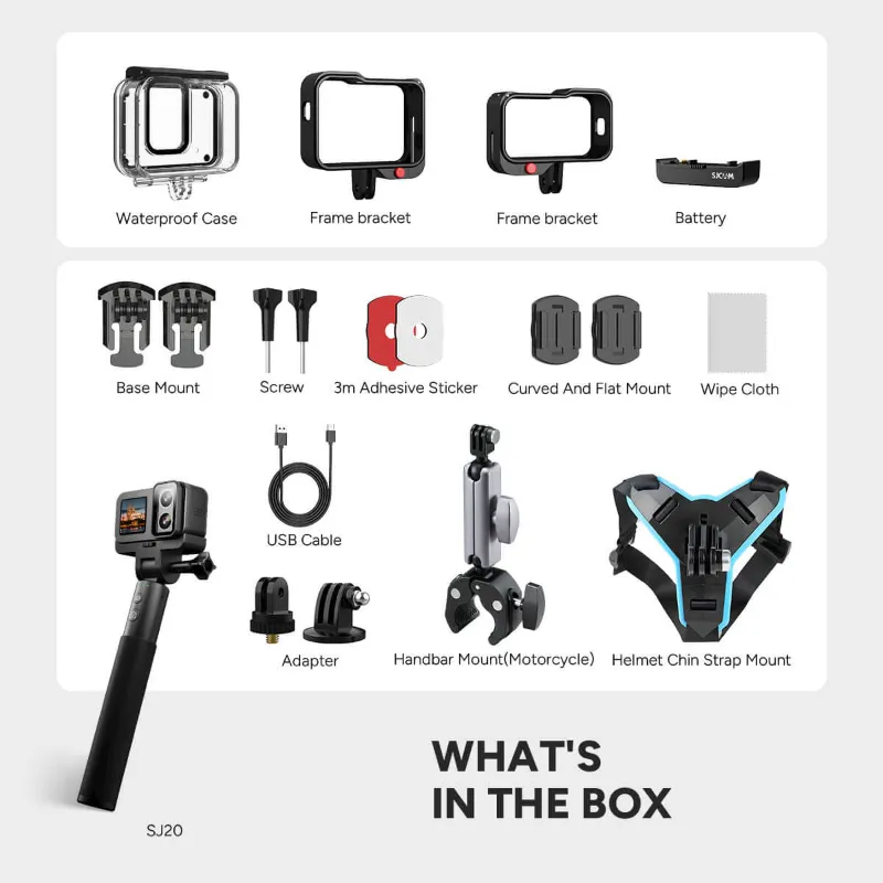SJCAM SJ20 Motorcycle Bundle with action camera and bike mounting accessories
