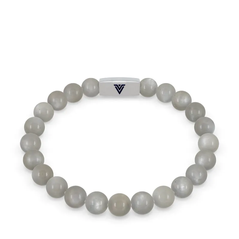 VOLTLIN Moonstone Stretch Bracelet with natural white stone beads and stainless steel logo bead