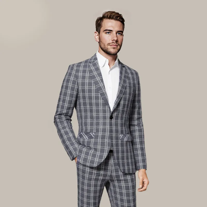 Cloudstyle C4B0133 Series One-Button Navy and White Check Plaid Blazer