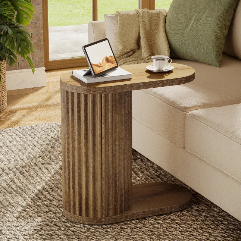 Tribesigns 23.62" fluted C-shaped end table with oval top and wood-look finish