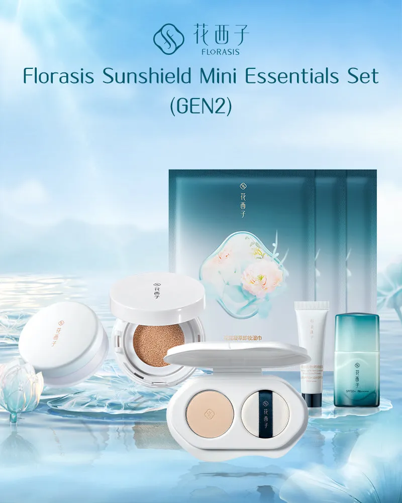 Florasis Sunshield Mini Essentials Set Gen2, six makeup products displayed in compact packaging
