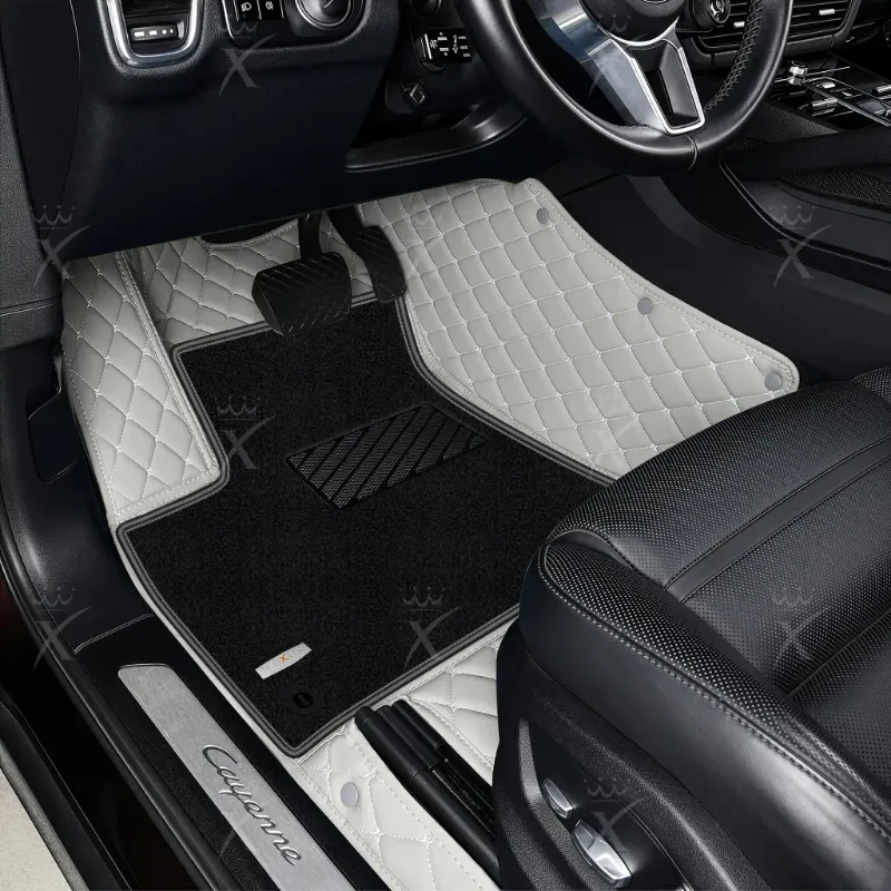 Luxus Car Mats Diamond Double Layer floor mats in light gray and black top carpet