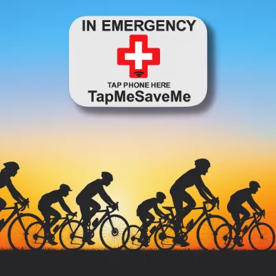 TapMeSaveMe 30-Pack NFC Emergency Contact Stickers showing white adhesive labels ready for phones.