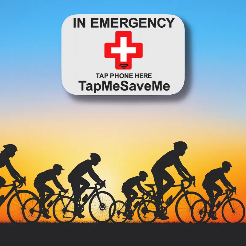 TapMeSaveMe 30-Pack NFC Emergency Contact Stickers showing white adhesive labels ready for phones.
