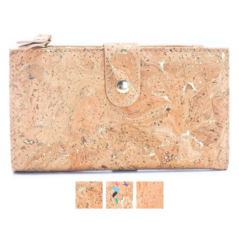 Corkadia Cork Card Holder with Gold Accents showing sleek minimalist wallet with metallic details