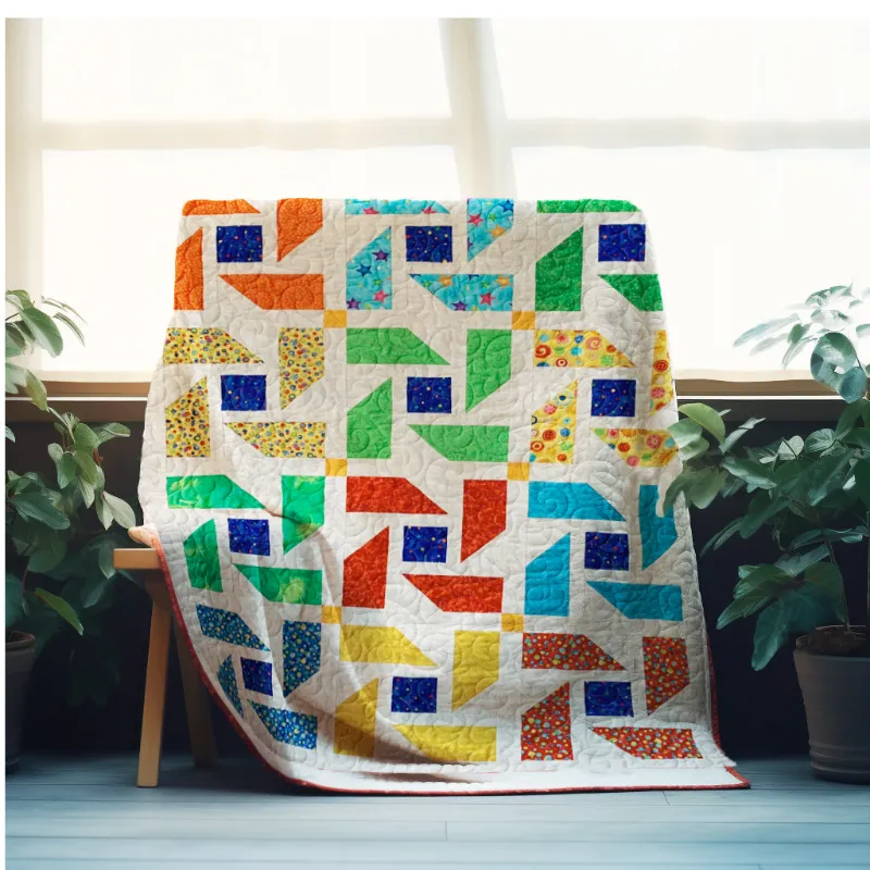 Boho Blanket Playful Pinwheel Parade cover showing pinwheel quilts in lap, twin, and king sizes