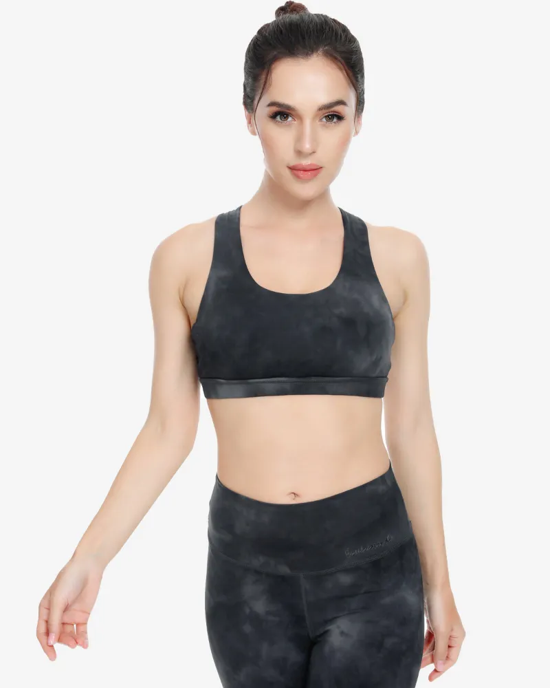 QUEENIEKE tie-dye cross-strap sport bra, back view showing strappy detail