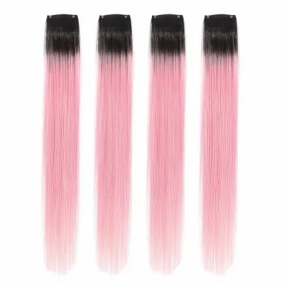 Megalook 4Pcs 16 inch Pink Hair Clip-In Extensions for temporary color