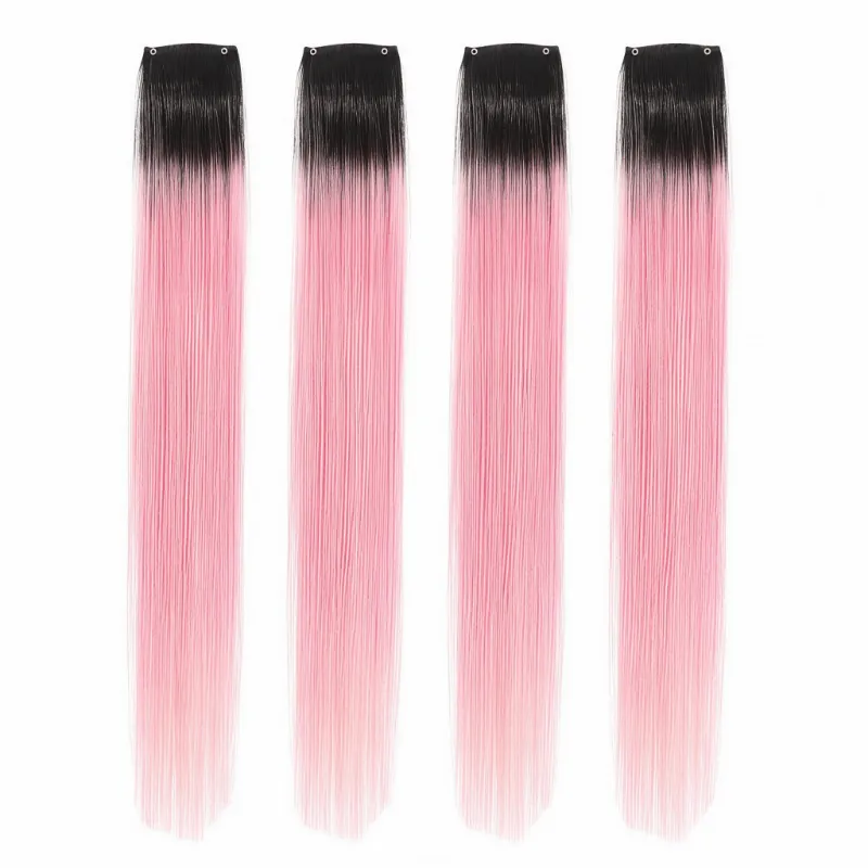 Megalook 4Pcs 16 inch Pink Hair Clip-In Extensions for temporary color