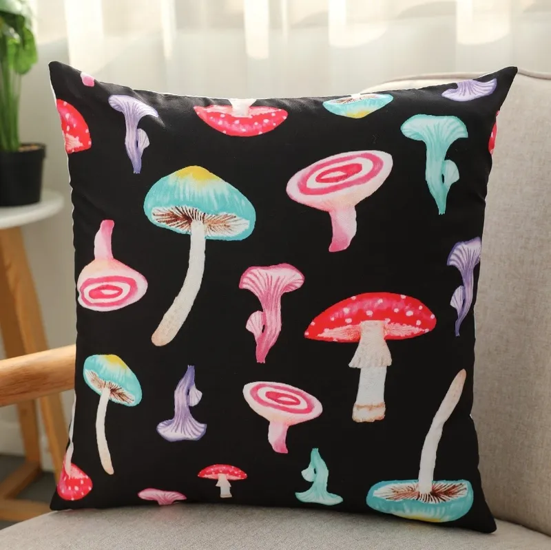 High Dreams Mushroom Print Cushion Cover showing 45x45 multicolor fabric pillowcase
