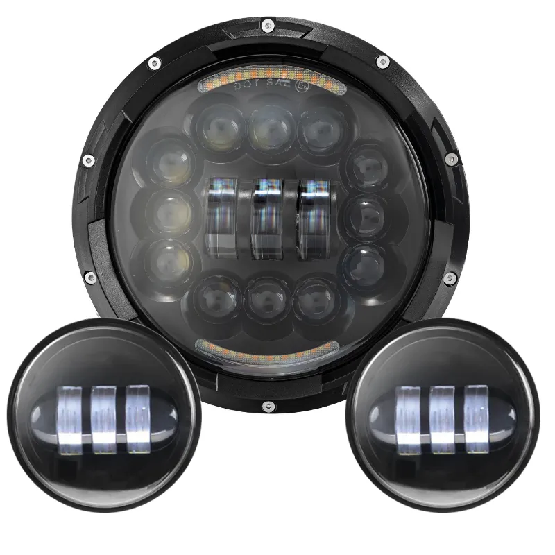 Sunpie 7 inch Black DRL Turn Signal LED Headlight with 4.5 inch Auxiliary Passing Lamps for Harley Davidson