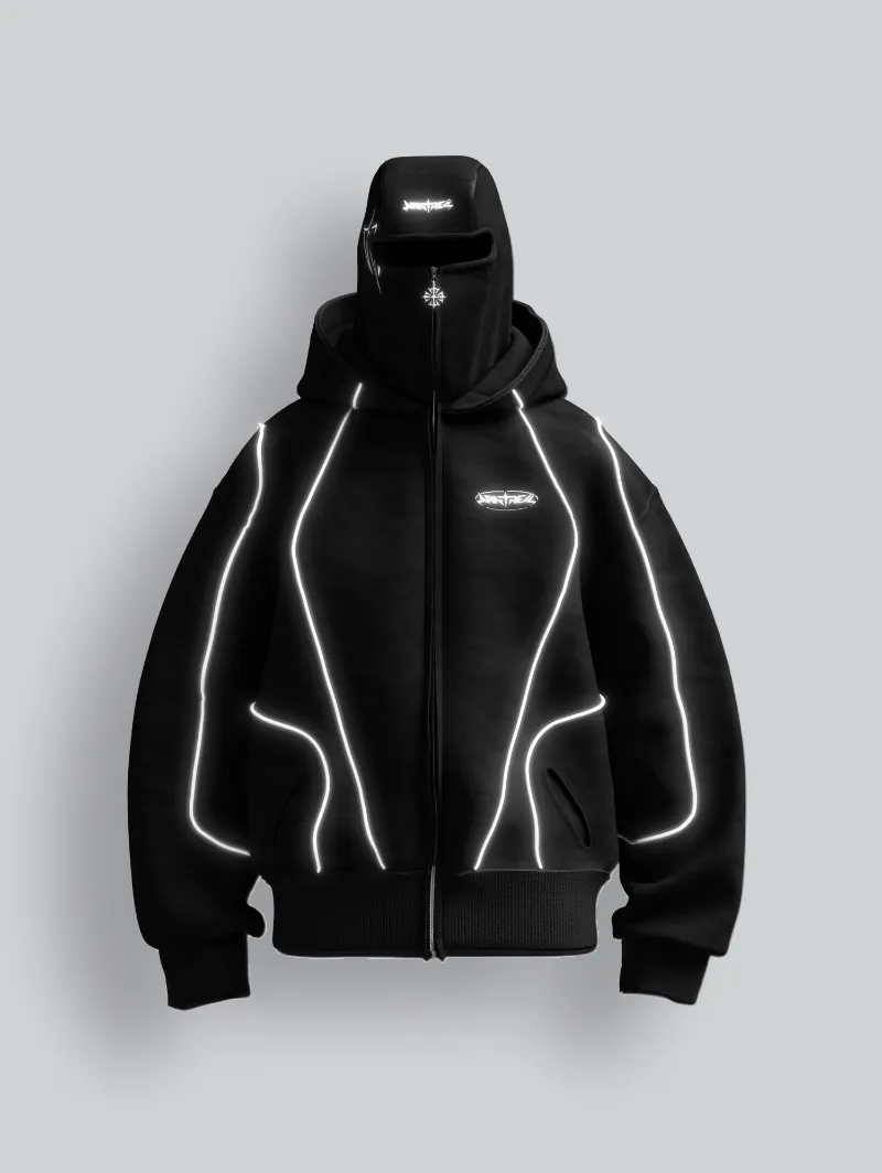 ARNTREAL Reflective Phantom Hoodie Black with reflective embroidery and integrated balaclava