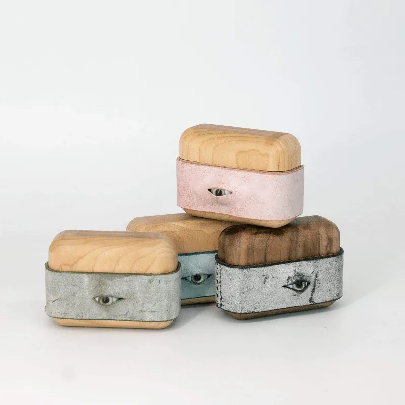 Techypop The Eye Leather Wooden Protective Case for AirPods Pro in leather and wood