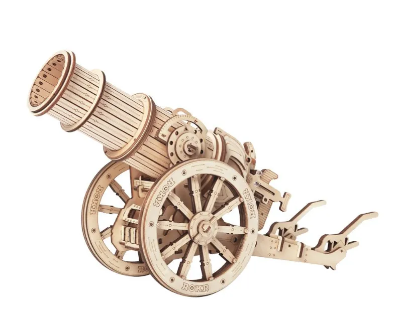 Varvikas 3D Wooden Mechanical Puzzle Kit Medieval Wheeled Cannon with wooden gears and wheels
