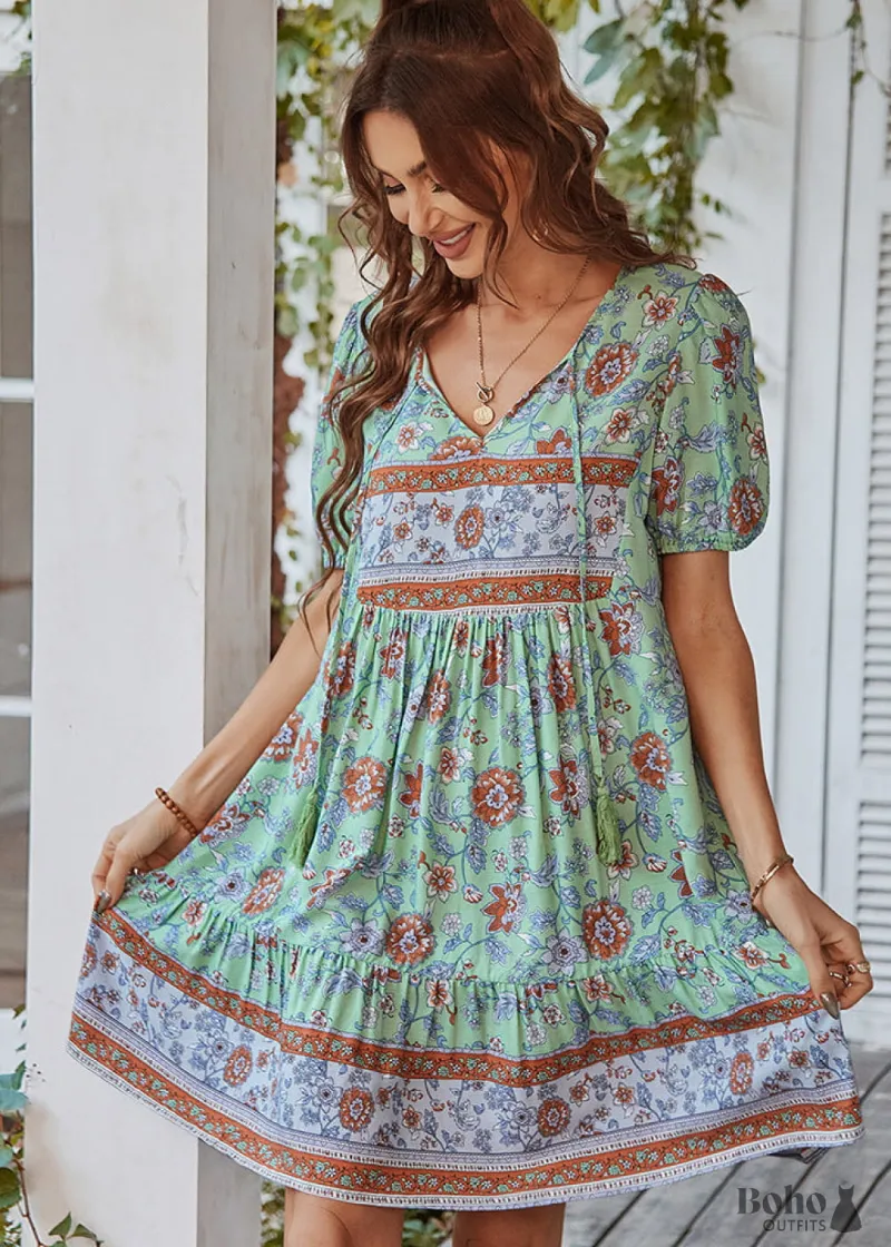 Boho Dress Bohemian Casual Printed Dress, a printed boho skirt shown in flowing long length