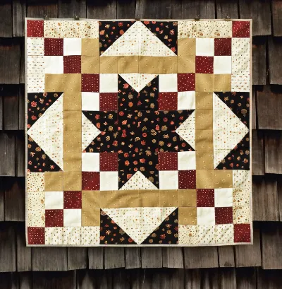 Boho Blanket Autumn Starburst Quilt Pattern, pattern cover with a starburst quilt design