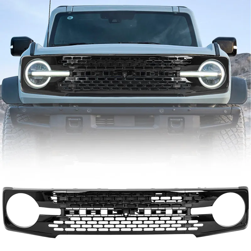 Sunpie Ford Bronco Piano Black Grille with letter inserts in ABS plastic construction