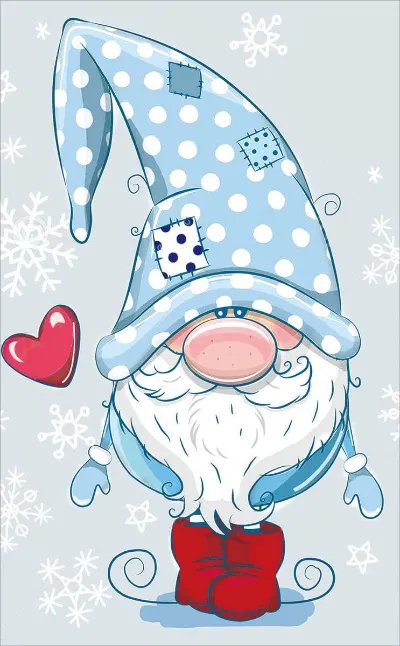 Varvikas 5D Diamond Painting 20×30 cm Dwarf, cheerful dwarf in blue hat holding red heart on snowy background