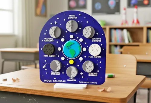 Fun House Toys Moon Phase Puzzle showing 8 major lunar phases assembled on display base