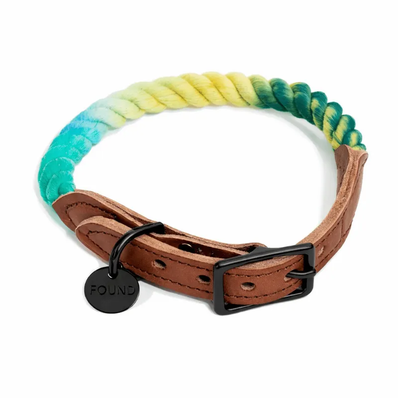 Found My Animal Azure Cotton Rope Cat & Dog Collar with matte black hardware and blue rope