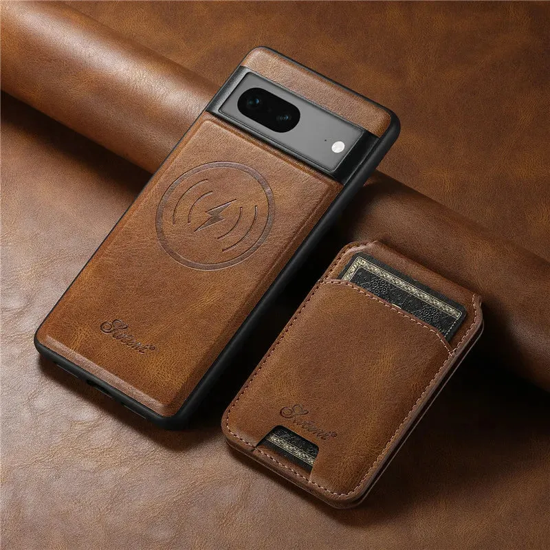 The Pixel Case Leather Magsafe Case with Wallet For Pixel Series showing premium leather exterior with card slot