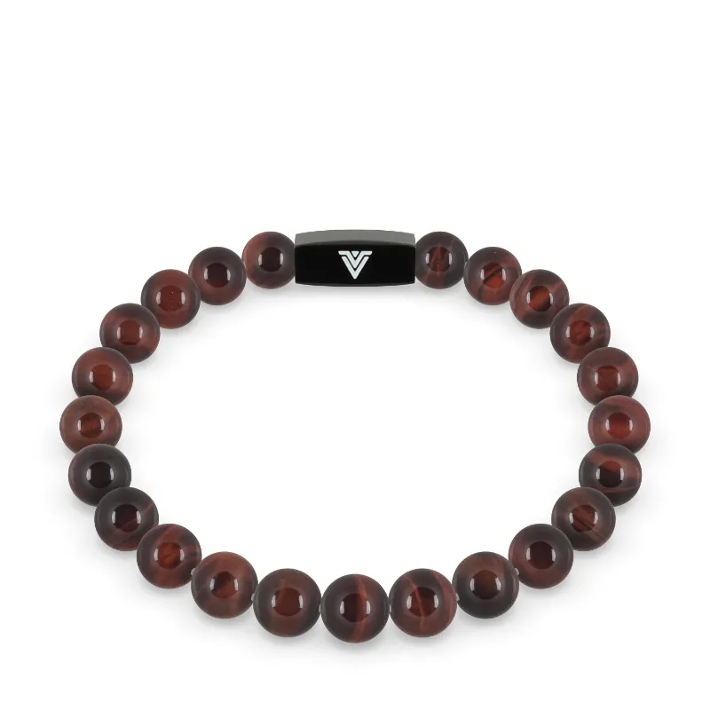 VOLTLIN Red Tigers Eye Stretch Bracelet on clear elastic cord with logo bead