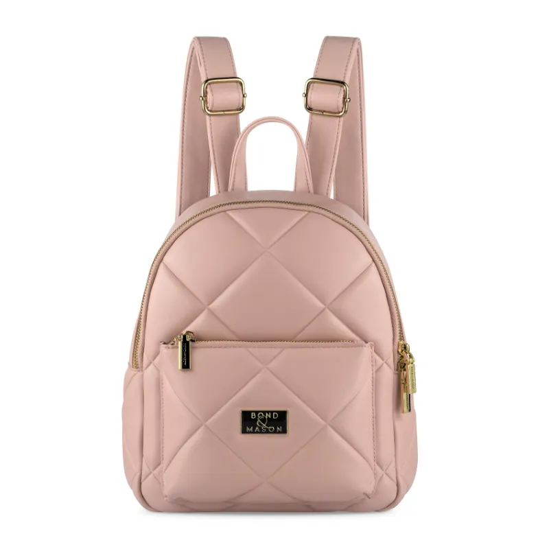 Bond & Mason The Colette Backpack in pink showing compact backpack