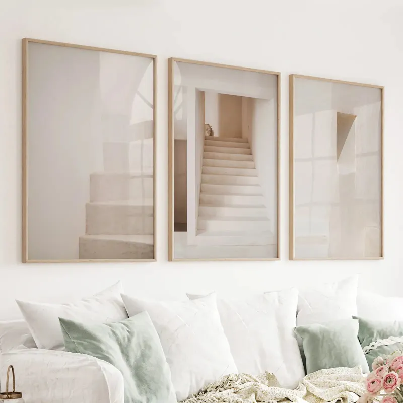 Wall Art Set Beige Architectural Wall Art Prints showing light tones stairways