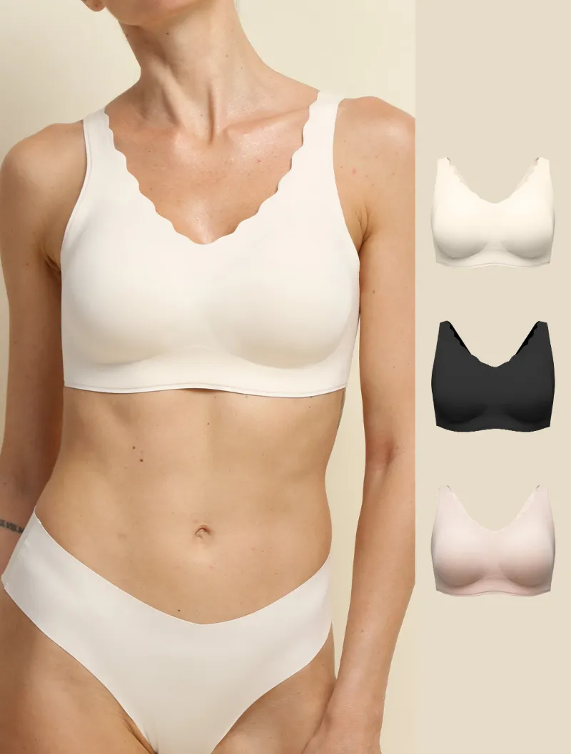 Comfelie 3D Air Cups Seamless Breathable Bra 3-pack with three bras displayed together