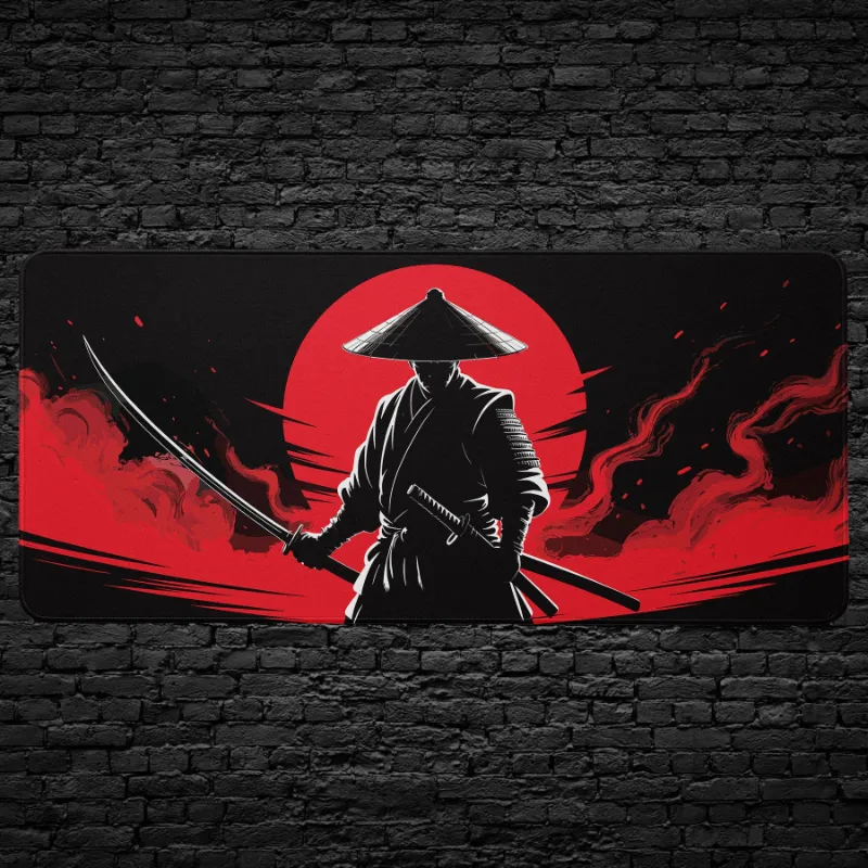CruArt Samurai Desk Mat with bold Japanese warrior artwork in traditional style