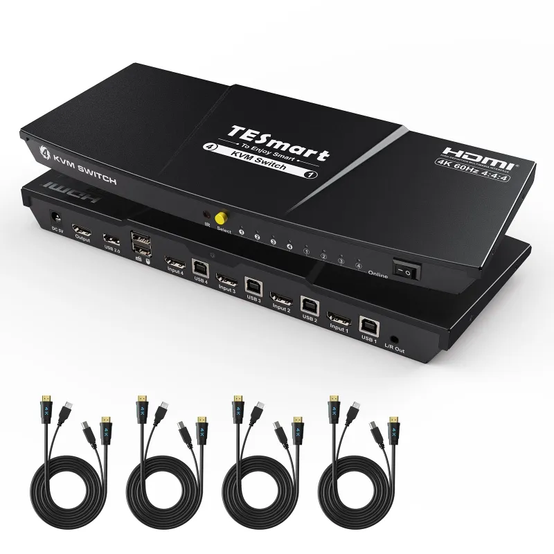 TESmart 4 Port KVM Switch Kit HDMI 4K60Hz with EDID, 4 PCs 1 Monitor