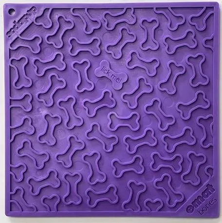 Soda Pup Bones eMat Enrichment Lick Mat for Dogs and Cats - bone-patterned TPE lick mat on surface
