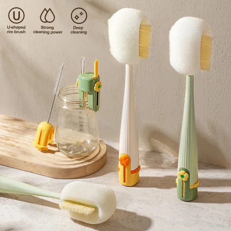 Kicklo 5-in-1 Bottle Washing Tool with long handle and detachable mini brush attachment