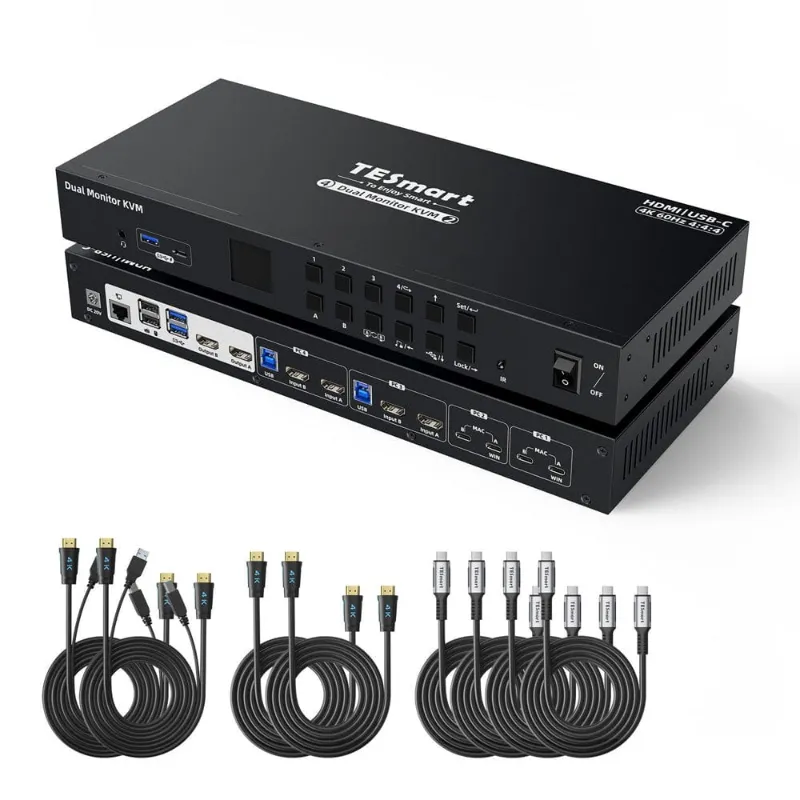 TESmart Refurbished Dual Monitor USB-C KVM Docking Station Kit with HDMI and USB-C ports