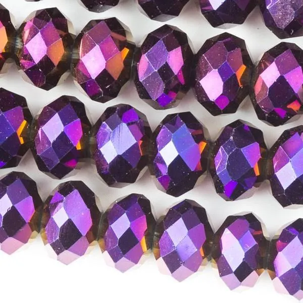 Cherry Tree Beads Crystal 6x8mm Purple Rainbow Rondelles strung on an approximate 15.5 inch strand