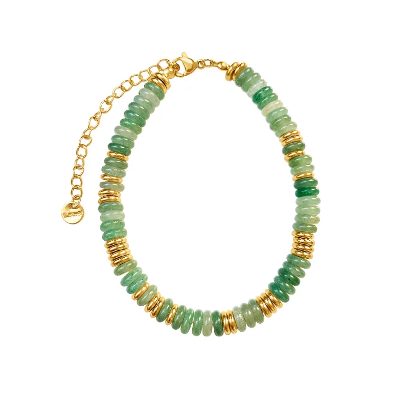 DORSYA Costa Rica Green Aventurine Beaded Bracelet with gold-tone clasp and natural green gemstone beads