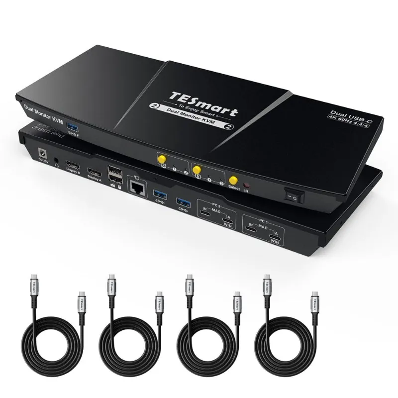 TESmart Dual Monitor USB-C KVM Docking Station Kit with 4K60Hz, MST, and EDID for 2 Laptops