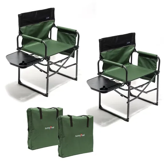 SunnyFeel Outdoor 2 Pack Folding Camping Chair with Side Table in green