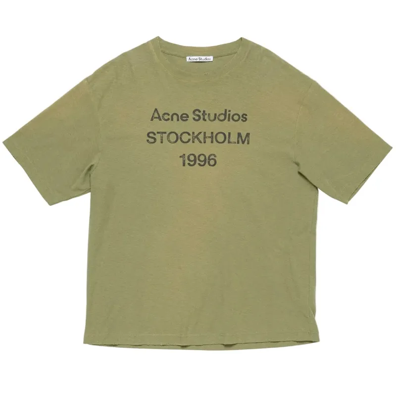 AfewVibe Acne Studios Sprayed Logo T-Shirt in olive green, front view showing spray texture and logo