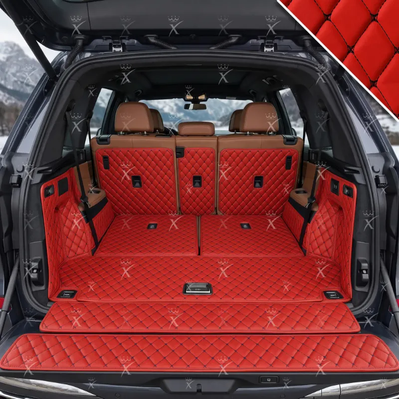 Luxus Car Mats Diamond 360Fit Trunk Mat, Ferrari Red with black stitching, in cargo area