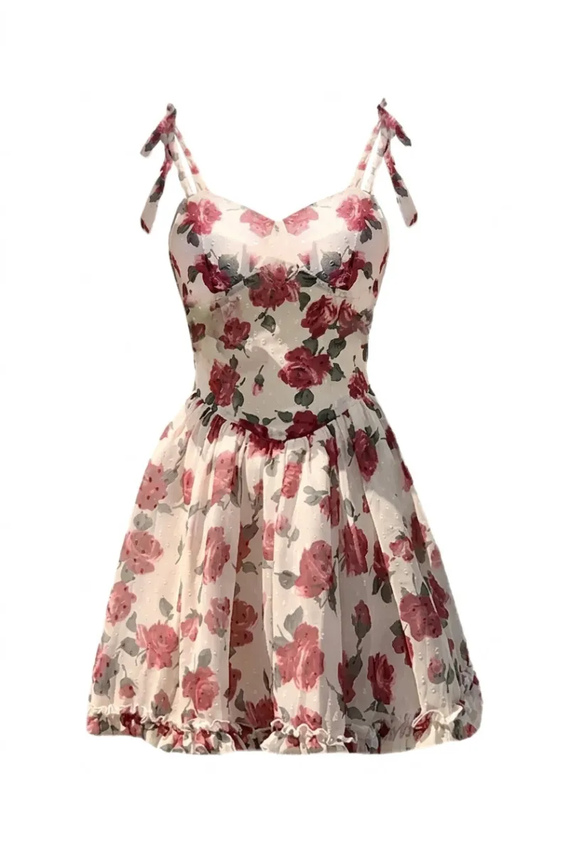 Cottagecore Clothes Cottagecore Blooms Sundress in cream with watercolour rose print and bubble hem