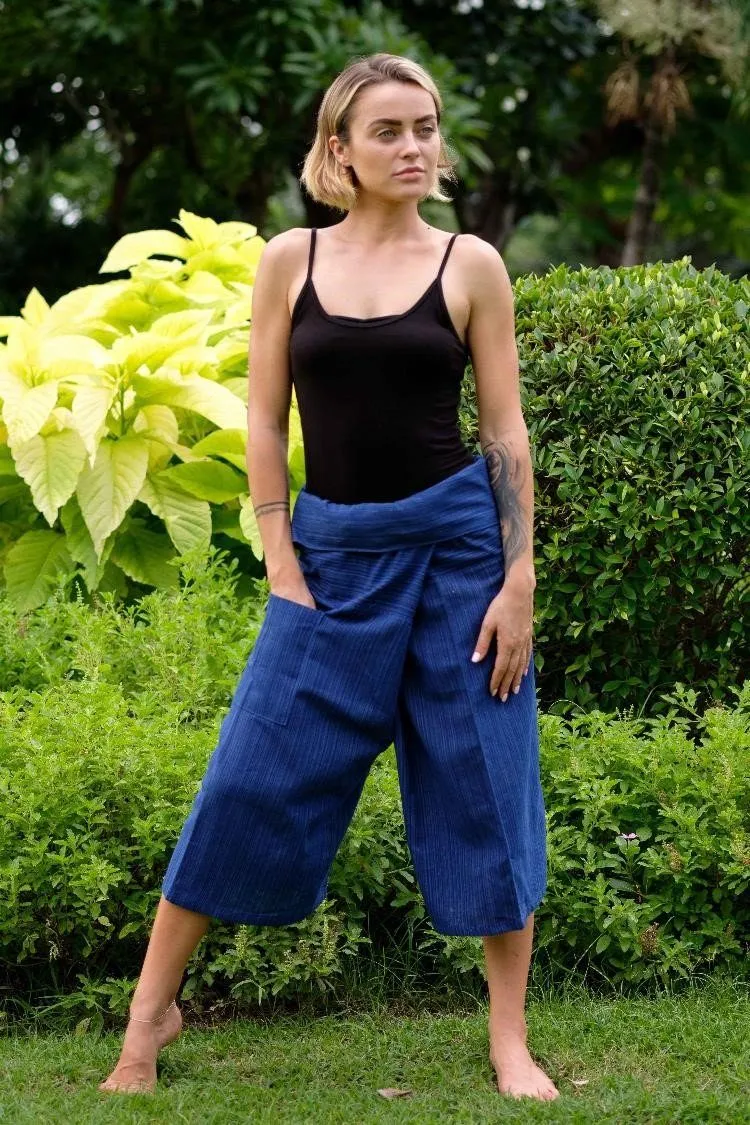 Hippie Pants Royal Blue 3/4 Fisherman Pants, cropped wrap-style cotton pants