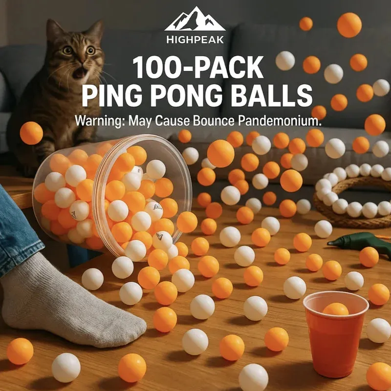 HighPeak 100-Pack Table Tennis Balls, orange and white high-bounce ABS balls