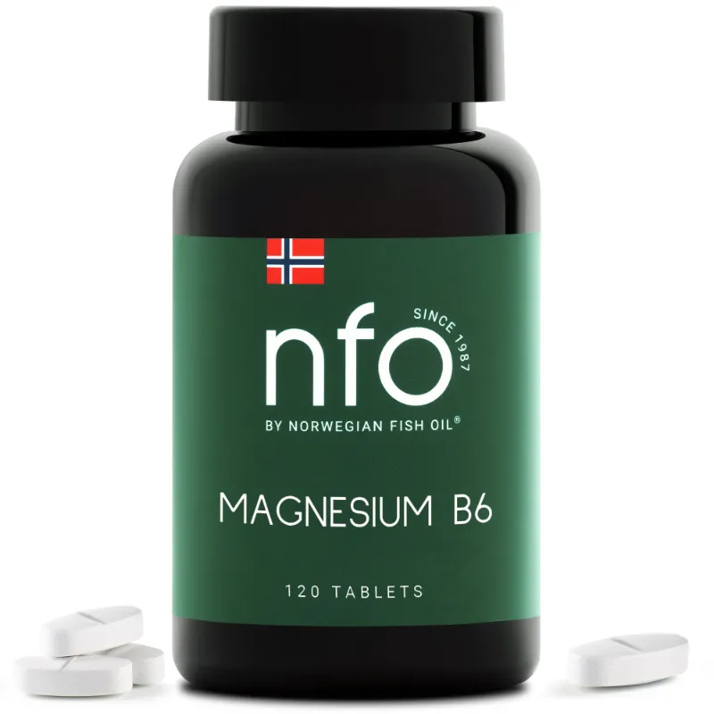 NFO Magnesium and Vitamin B6 supplement tablet bottle